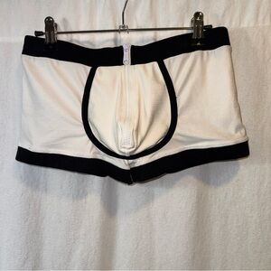 Brand New Men’s Jack Adams Gridiron Zip Front Swim Trunk White & Black Sz Med